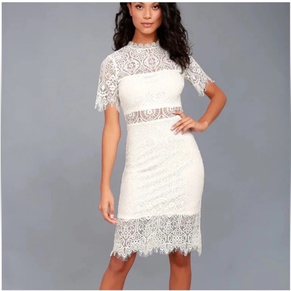 Lulu's Remarkable White Lace Midi Dress. Medium. NWT. - Picture 3 of 15